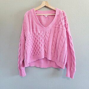 No Boundaries Soft Pink V Neck Cropped Sweater - Mixed Knit Sz XXXL (21)